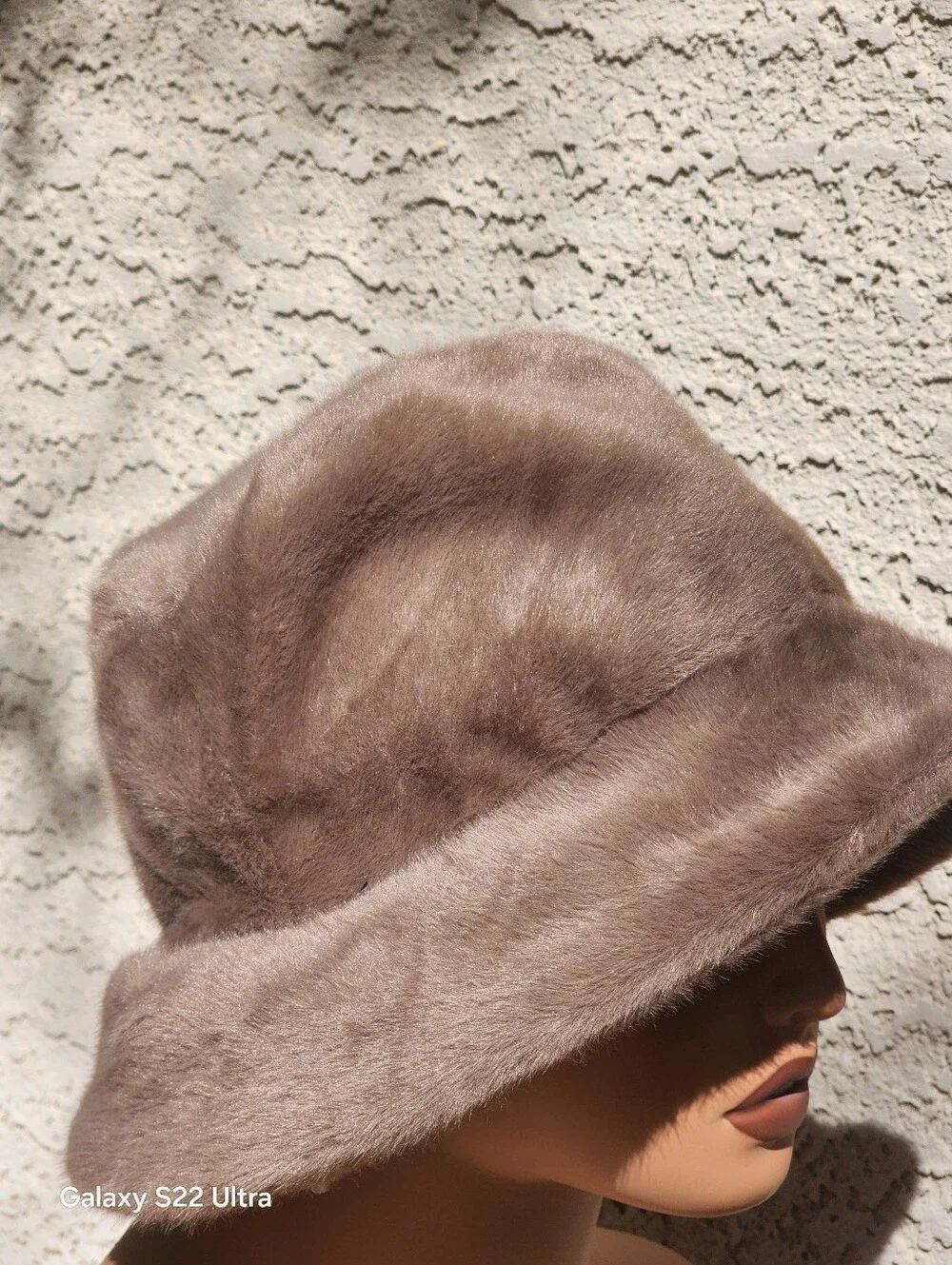Vintage Style Women's Khaki Gray/Brown Faux Fur Bucket Hat/ Plush Winter Cloche